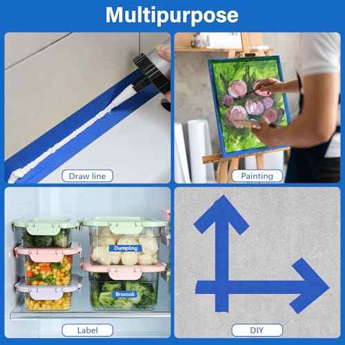 4 Rolls Blue Painters Tape, Premium Masking Tape, Paint Tape for Multi-Purpose, Painting, DIY Crafts (0.94-Inch x 22-Yard) Protects Surfaces, Easy Removal, Total 88 Yds