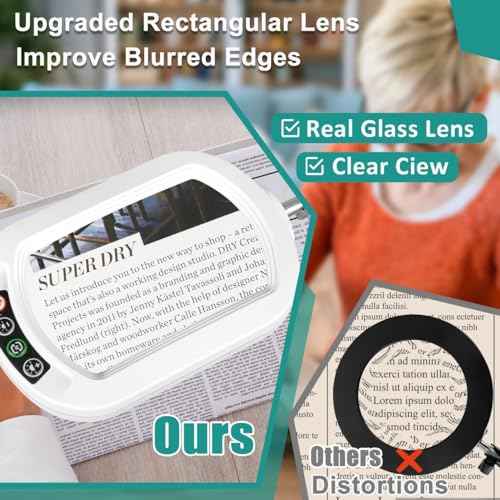 10X Rectangle Magnifying Glass with Light, 5 Color Modes Stepless Dimmable Magnifier with Stand, LED Lighted Clamp Desk Lamp with Swing Arm, Hands Free for Reading Painting Close Work - White