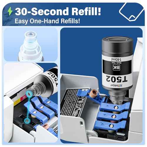502 Ink Refill Bottles 4 Pack for Eco Tank ET-3850 ET-3760 ET-2850 ET-4760 ET-4850 ET-15000 ET-4750 ET-3750 ET-2750 ET-2760 ET-3830 ET-3710 Printer, T502 Ink Refill Bottles Combo Pack(BK C M Y)