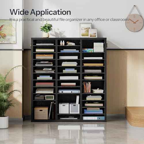 HOOBRO Literature Organizer, 36 Compartments Wooden Mail Organizer, Countertop Literature Sorter with Adjustable Shelves for Home, Office, School, Student Mailbox for Classroom, Black BK123WF01