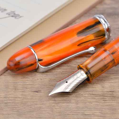 Asvine V800 Fountain Pen -Vacuum Filling System with Large Ink Capacity-Number 8 Stub Nib 1.1mm Calligraphy Art Drawing with Wrench - Amber Acrylic
