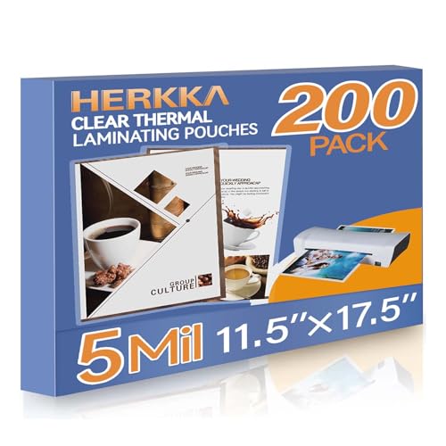 HERKKA 200 Pack Laminating Pouches, Hold 11 x 17 Inch Sheet, 5 Mil Clear Thermal Laminating Paper 11.5 x 17.5 Inch, Round Corner