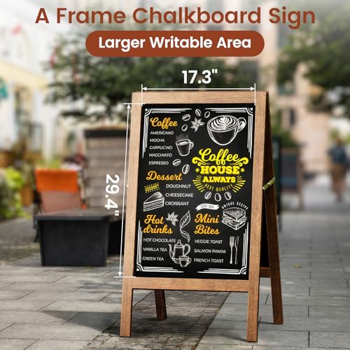 A Frame Chalkboard Sign, 40"x20" Extra Large Sidewalk Chalk Board, Wooden Standing ChalkBoards Set with Markers, Double-Sided Magnetic Blackboard for Caf?s, Weddings, Party Guide, Brown