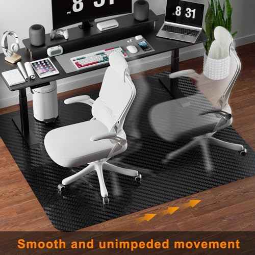 63 x 51 Inches Office Chair Mat for Hardwood Floor - Black Computer Chair Mat Easy Glide Easy Clean Anti-Slip No Curling - Desk Floor Mat Hard Floors for Home/Office