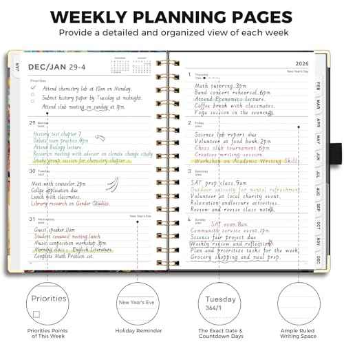 AHGXG 2026 Planner, Weekly and Monthly Planner for Women, Jan 2026 - Dec 2026, Medium Size (5.7" x 8.3"), Calendar 2026, Hardcover with Monthly Tabs, Spiral-Bound, 100 GSM Thick Paper, Colourful Tree