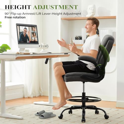 MAHOMICO Grey Drafting Chair Tall Office Chair for Standing Desk, Ergonomic with Foot Ring & Lumbar Support
