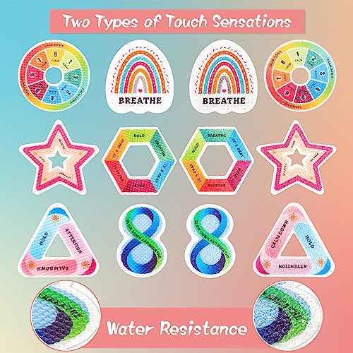 60 Pcs Anxiety Sensory Stickers, Reusable Textured Stickers Adhesive Mindfulness Fidget Sticker Calming Breathing Sticker for Kids & Adults
