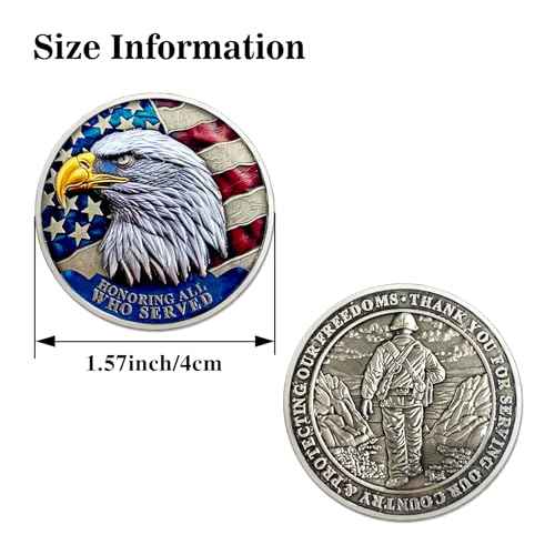 20 PCS Veteran Challenge Coins Bulk - Thank You for Your Service Coin, Military Appreciation Coin, Double-Sided Veterans Coin with Bald Eagle and Soldier Design for Veteran Thank You Gifts