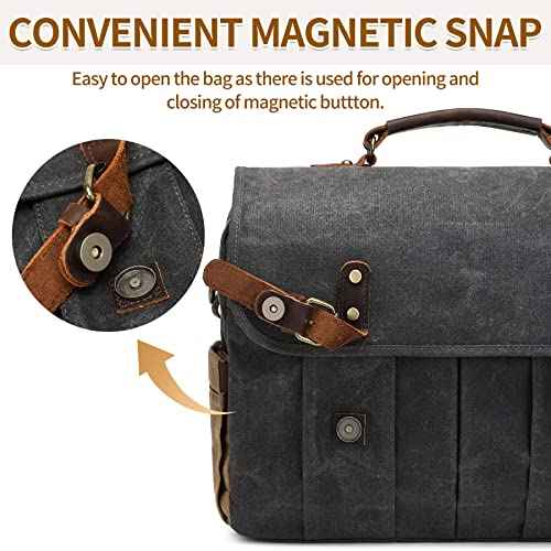 Messenger Bag for Men 15.6 Inch Vintage Canvas Genuine Leather Briefcase for Men Laptop Bag Satchel Shoulder Bag