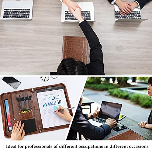 ProCase Portfolio Business Padfolio Folder with Zipper, Conference Meeting Executive File Legal Document Organizer with Pockets Letter Size A4 Writing Pad Notepad Padfolio -Brown