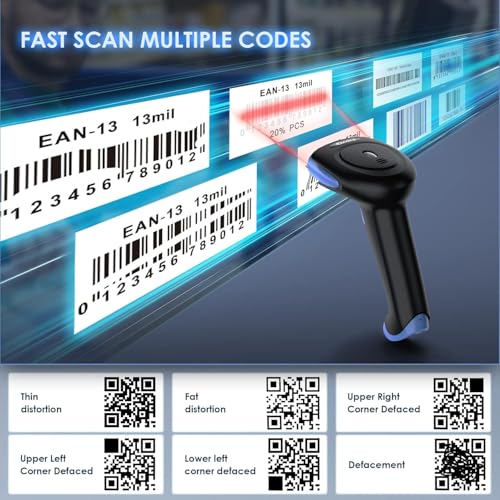 Eyoyo Wireless Bluetooth 1D/2D Barcode Scanner - Blue, Handheld, Cordless