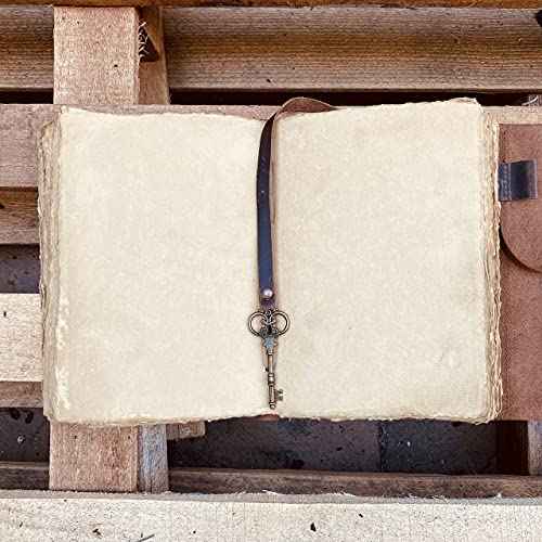 Vintage Leather Journal - Antique Handmade Deckle Edge Vintage Paper - Leather Bound Key Journal for Women and Men - Book of Shadows Journal - Leather Sketchbook - witchcraft Supplies - Rustic Gift