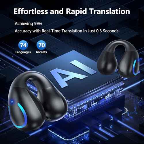 AI Translation Earbuds Real Time 144 Languages Clip On Earbuds Translator Headphones Audifonos Traductores Ingl?s Espa?ol Bluetooth 60H Playtime Headphones for Travel Business Meeting Learning Black