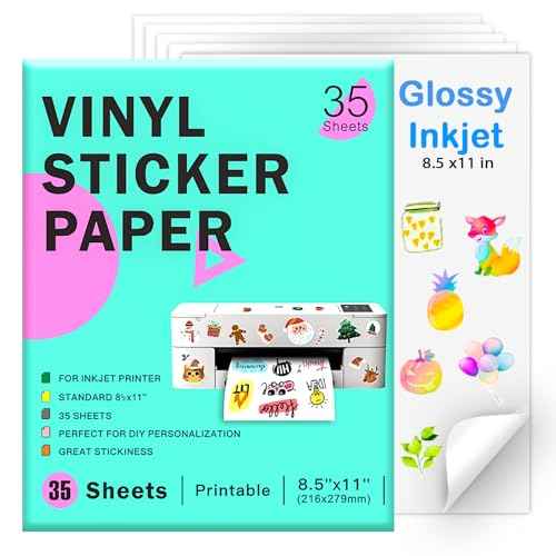 Printable Vinyl Sticker Paper for Inkjet Printer - 35 Sheets Glossy White - 8.5" x 11" - Waterproof Labels Paper, Dries Quickly,Vivid Colors,Tear Resistant,DIY Sticker