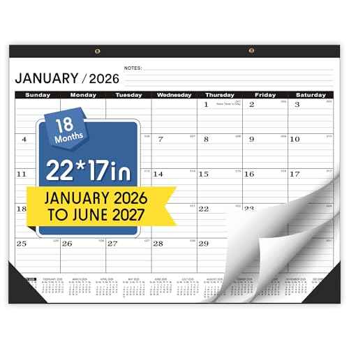 Desk Calendar 2026,January 2026 to June 2027,Desk calendar 2026 Large 22x17, Calendar 2026 with PVC Cover,Round Holes& NOTES List (Black),18 Months 2026 Desk Calender.