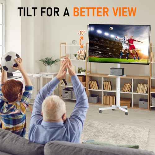 Mobile TV Cart Rolling TV Stand for 23-60 Inch LCD LED OLED Flat Curved Screens up to 88 lbs, Height Adjustable Portable TV Cart with Shelf/Wheels, Outdoor TV Stand Mount, Max VESA 400x400mm, White