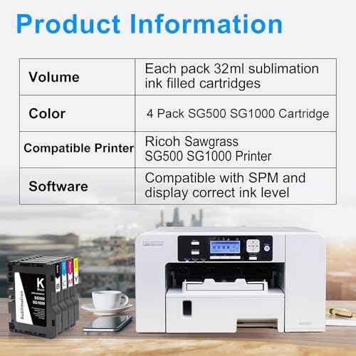 Aomya Sublimation Ink Cartridge Upgraded Chip Compatible with Sawgrass Virtuoso SG500 SG1000 Printers(4-Pack,Black, Cyan, Magenta, Yellow