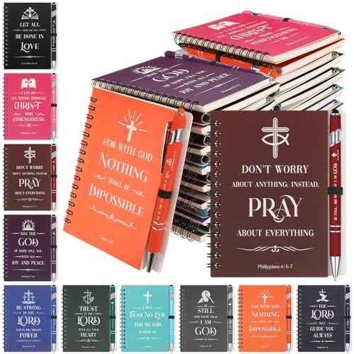 Glenmal 30 Sets Christian Gift Bulk Spiral Bible Notebooks for Note Taking Verse Bible Pens Inspirational Scripture Prayer Christian Study Journals Women Men Religious Gifts for Church