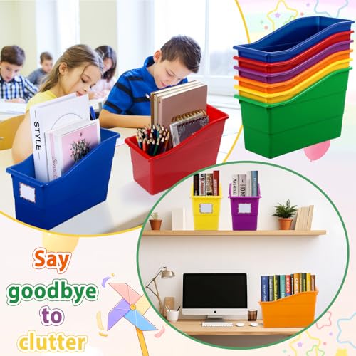 Gisgfim 12 Pack Rainbow Large Book Bins with Labels - Classroom Storage Organizer