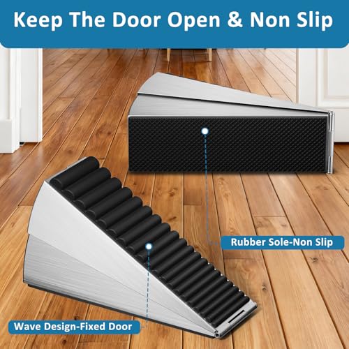 Optish 2-Pack Heavy-Duty Door Stopper - Adjustable 3in Stainless Steel Wedge, Fits Any Heavy Door (Silver)