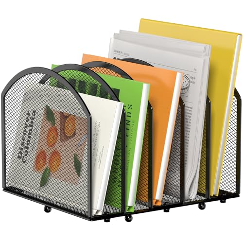 MINDEPOT 5-Section Metal Mesh Desk File Organizer, Vertical Mail Sorter, Black - 1 Pack