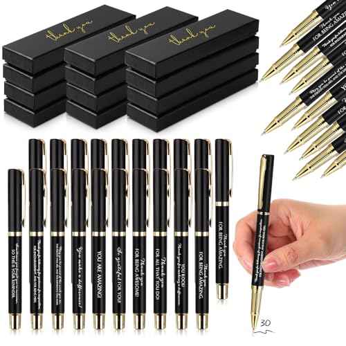 PerKoop 30 Set Thank You Pen Employee Appreciation Ballpoint Pen with Engraved Inspirational Quotes with Box for Thanksgiving Medical Assistants Teacher Student Office Black Ink(Black,Mixed)