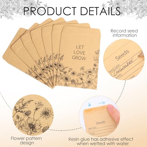 Prudiut 300 Pack Seed Envelopes 3.15x2.36 Inches Self-Adhesive Kraft Seed Packets