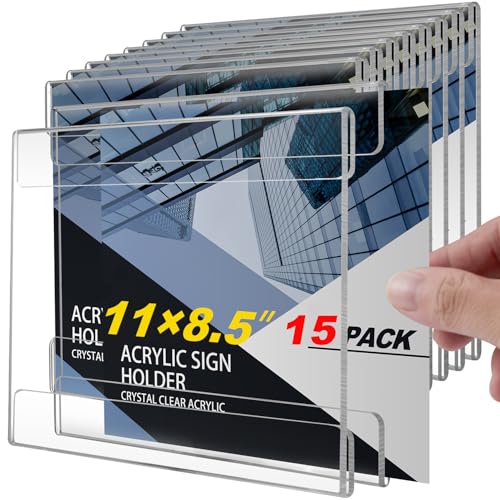 15 Pcs 8.5"¡¿11 Acrylic Sign Holder Wall Mount, Horizontal, No Drilling Clear Wall Frame, Door Sign Holder with Adhesive Tape, for Offices Shop, Promotions, Homes Restaurants, Photo, Picture, Events, Meeting