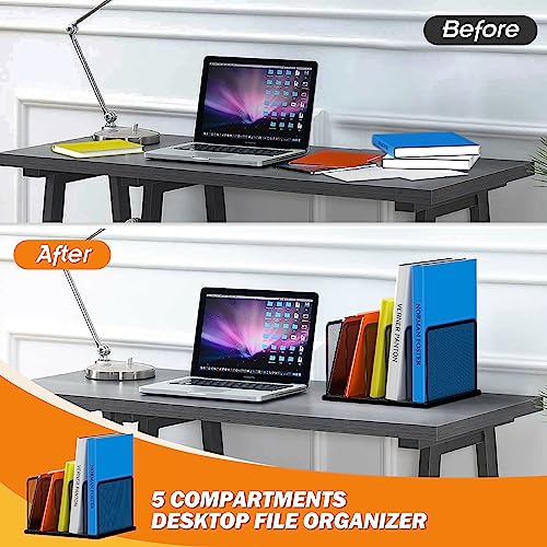 Kuntine.B Desk File Organizer 5 Upright Mesh Desktop Organizer File Sorter Office Organization File Holder for Home, Office & Classroom, 2 Pack
