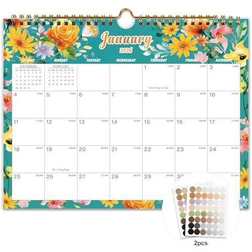 Calendar 2026-18 Monthly Wall Calendar, January 2026 - June 2027, 8.5" x 11", Calendar 2026-2027 with Twin-Wire Binding, Hanging Hook, Blocks and Julian Dates (Flowers Wall Calendar)