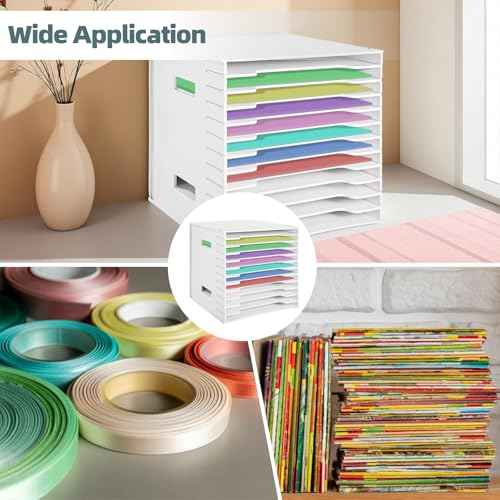 12 Tiers Scrapbook Paper Organizer, 12 x 12 in File Sorter Storage Rack, Adjustable PVC Foam Sheet Shelf Unit, Desktop Document Holder for Home Office Craft Room, Fits 13 x 13 in Cabinets