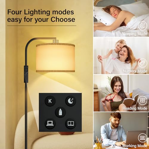 Dimmable Floor Lamp for Living Room,Arc Sofa Lamps with Remote Control,Stepless Dimmable Brightness & Colors Temperature 2700k-6500k,67 In,Tall Flexible Standing Lamp for Bedroom Study Room Office