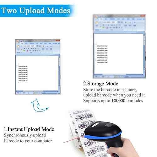 WoneNice 2.4G Wireless Barcode Scanner ? 1D Handheld Cordless Barcode Reader for Retail, Warehouse, Inventory ? 100ft Range, Plug & Play ? Compatible with Windows, Linux, POS (Blue)