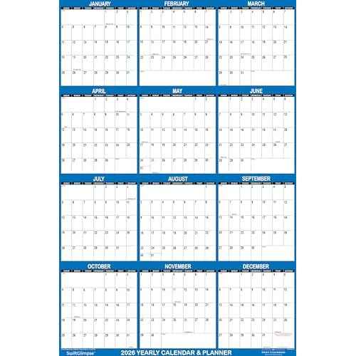 18" x 24" SwiftGlimpse 2026 Wall Calendar Erasable Large Wet & Dry Erase Laminated 12 Month Annual Yearly Wall Planner, Reversible, Horizontal/Vertical, Navy