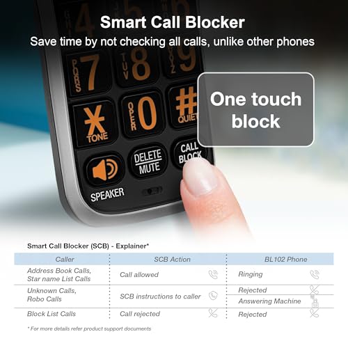 AT&T BL102-2 DECT 6.0 2-Handset Cordless Phone with Answering Machine, Call Blocking, Caller ID, Audio Assist, Intercom – Silver/Black