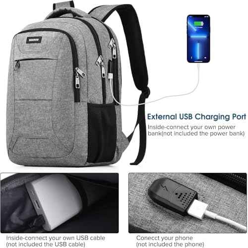 BIKROD Laptop Backpack for Men and Women, 17 Inch Large School Backpacks for Teens, Business Anti Theft Durable Travel Back Pack, Water Resistant Computer Bag with USB Charging Port, Grey
