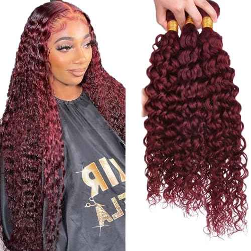 26 28 30 Inch #99J Bundles Water Wave Bundles Human Hair Burgundy Water Wave Bundle Unprocessed Brazilian Virgin Weave Hair 3 Bundle 50 Gram Per Bundle