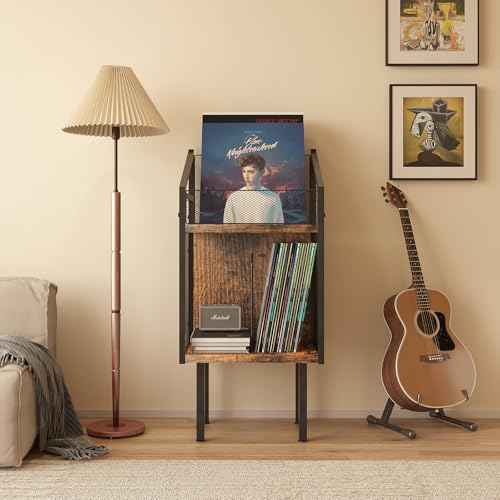 Vinyl Record Storage Cabinet, Retro Record Display Rack, Holds 120+ Records, Multi-Functional Organizer for Albums, Books, Magazines & Files