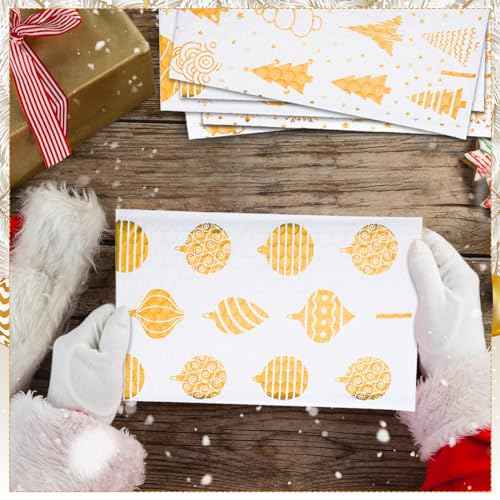 Zhanmai 100 Pcs Christmas Poly Gold Poly Bubble Mailers 5.51 x 8.27 Inch 5 Patterns Xmas Waterproof Bubble Padded Envelopes Self Adhesive Shipping Mailing Bags for Xmas Mailing Packaging