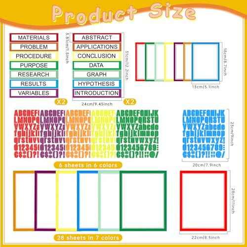 HAUTOCO 38 Sheets Science Fair Display Boards Supplies 28 Self Adhesive Presentation Science Subtitles 4 Science Fair Project Titles 6 Personalized Letter Stickers for Classroom Office, Colorful