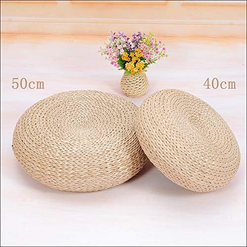MAHAO Straw Flat Seat Cushion, Handmade Floor Pouf Mat, Ottoman Footstool for Meditation, Zen, Yoga Practice or Buddha (19.7" Dia. x 6.7" H)