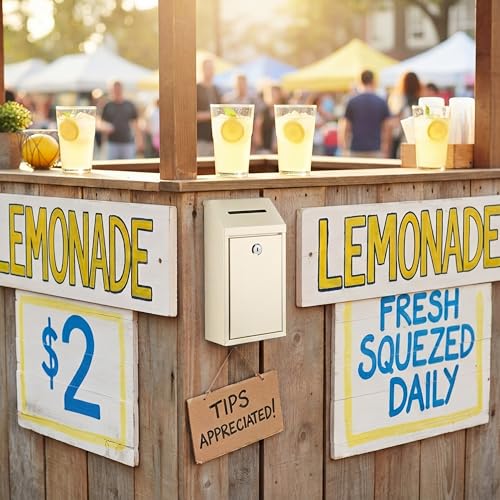Yaocom Metal Money Box Beige 10.24 x 5.71 x 2.95 Inch No Lid - Outdoor Wall-Mounted Security Lockbox