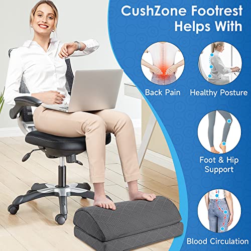 CushZone Grey Foot Rest Under Desk, Adjustable 2-Piece Ergonomic Support
