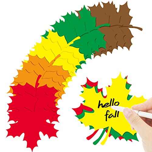 Demissle 120 Pcs Large Thanksgiving Fall Leaves Cutouts Decorations Maple Paper Leaf Cutouts 4'' for Bulletin Board with Glue Points Autumn Assorted Artificial Fall Leaves for Craft (Colorful)