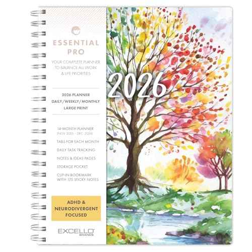 Essential PRO 2026 Daily, Weekly & Monthly Planner, 8.5"x11": 14 Months (Nov 2025 - Dec 2026) Monthly Tabs,Daily Tracking,Notes Pages,Storage Pocket,Bookmark w Sticky Notes (Tree Seasons)