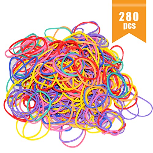 JIKIOU Assorted Color Rubber Bands, 280-pack 1.5in Small Elastic Office & Home