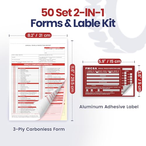 Annual Vehicle Inspection Forms and Red Labels 3-Part NCR Kit – 50 Sets
