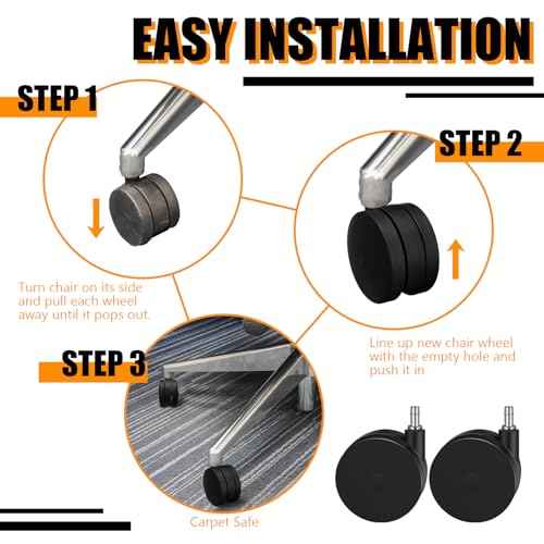 5 Pcs 4'' Extra Large Chair Wheels for Carpet Heavy Duty Office Twin Chair Casters Replacement 7/16 x 7/8 Grip Ring for Furniture Hardwood Floor Computer Desk Safe Rotating Wheels(Black)