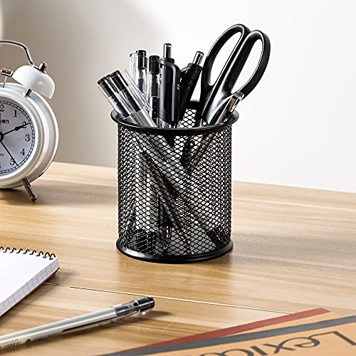 Amazon Basics Wire Mesh Pen Cup Holder - Desk Organizer for Stationery, Black, 3.7" x 3.3"