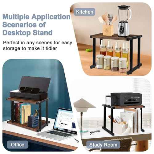 Printer Stand with Storage, Home Office Desk Organizer Shelf for Printer Fax Machine,Wood Desk Stand Heavy Duty Printer Table,Rustic Brown (2-Tier)